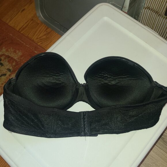 Torrid Bra 42C Black Push Up Strapless Padded Lace Sides Underwire Boning - Picture 3 of 5